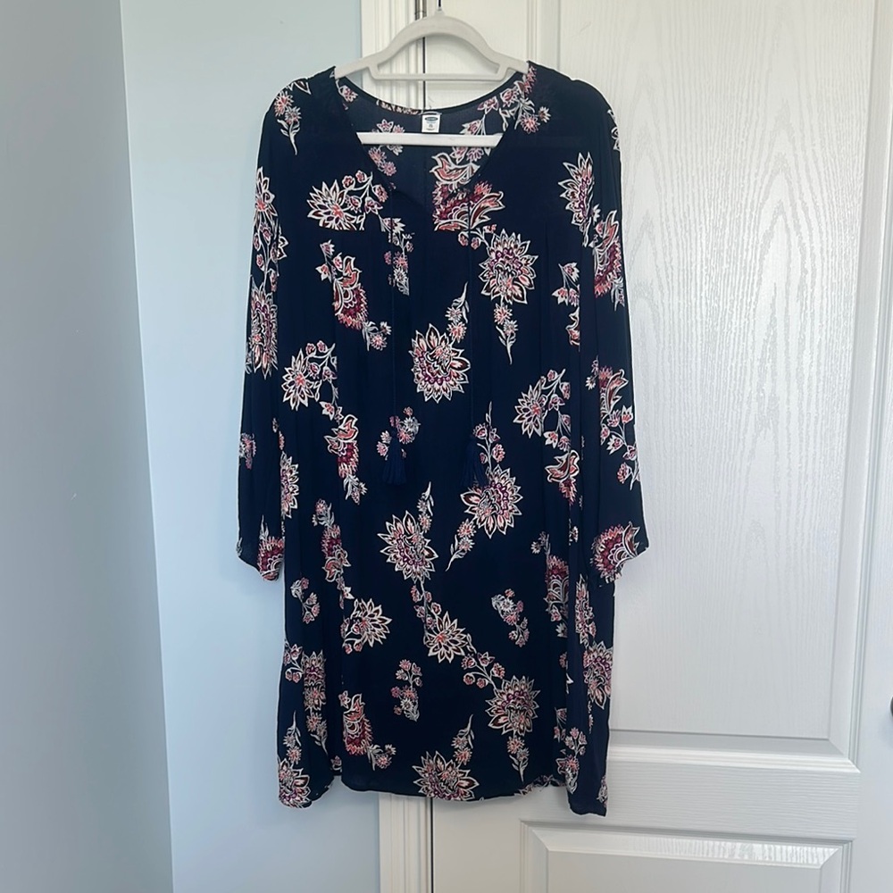 Old Navy Navy Blue Dress with Pink Floral Pattern